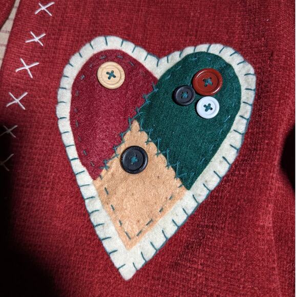 Vtg 1990s Country Lace Red Chenille Heart Applique Open Front Cardigan Sz XL - Picture 3 of 5